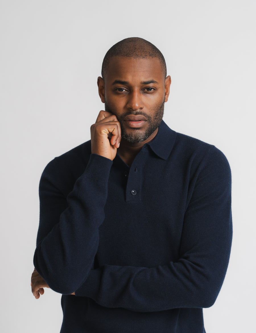 Wool Cashmere Polo - Navy