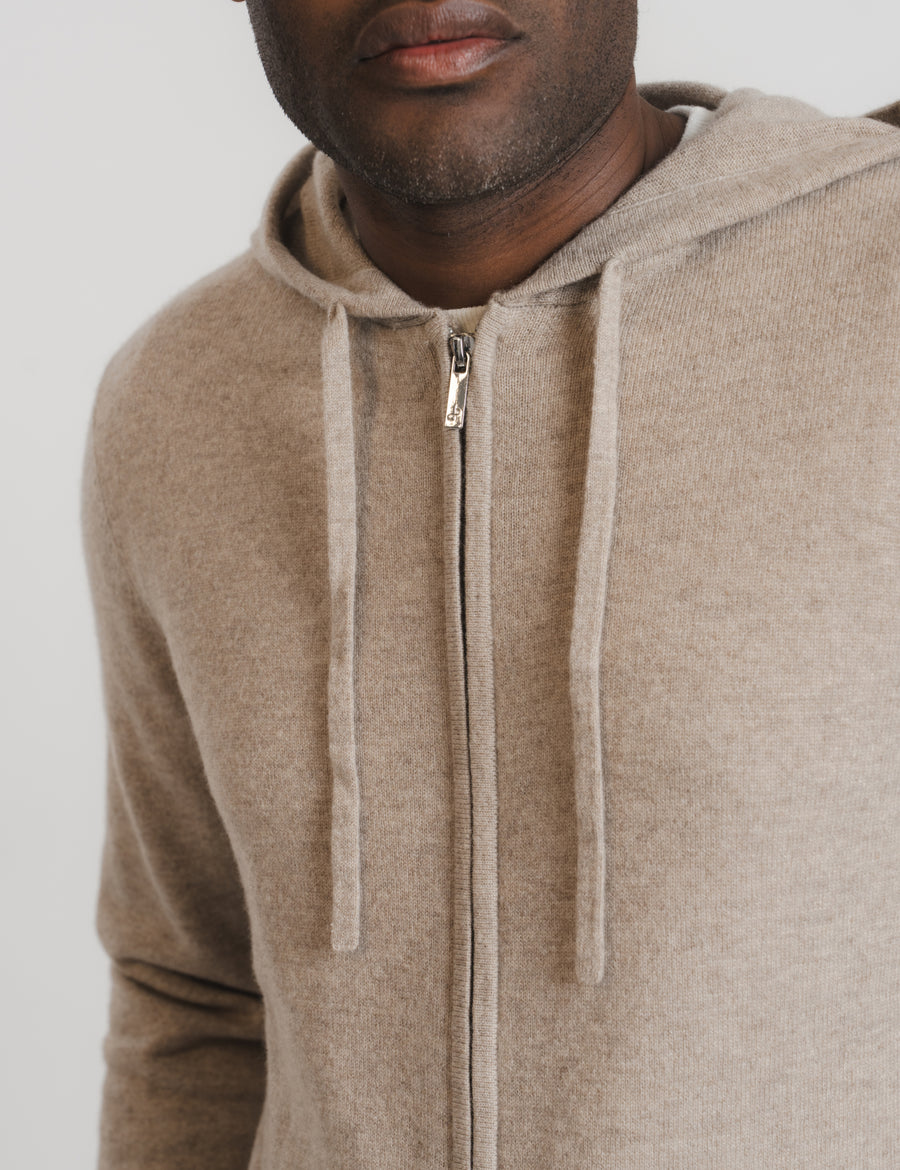 Royal Cashmere Zip Hoodie - Taupe