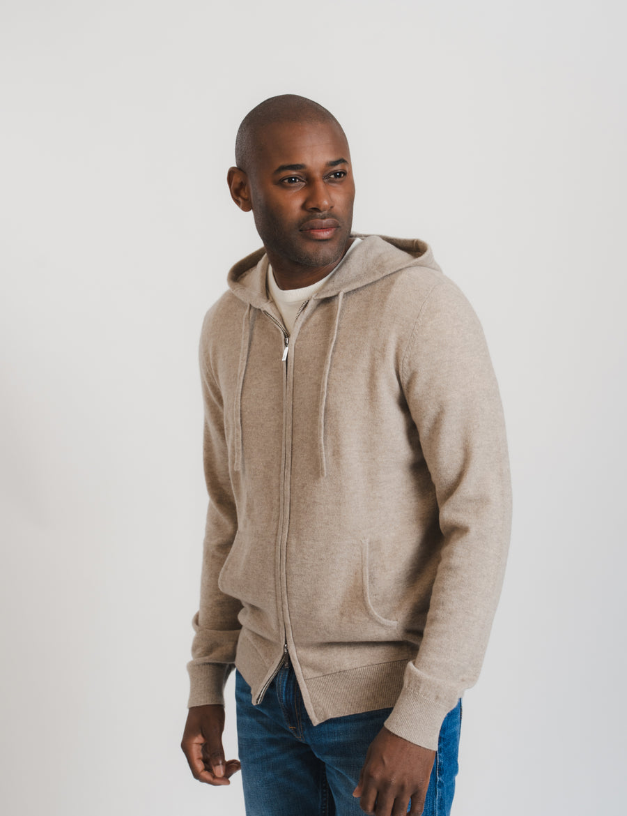 Royal Cashmere Zip Hoodie - Taupe
