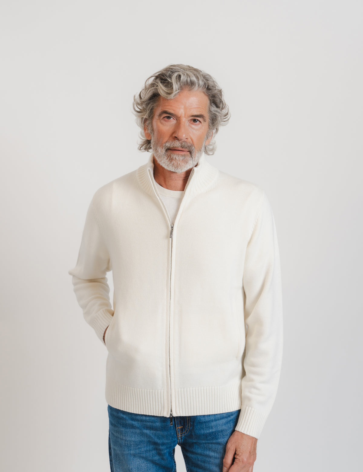Cashfeel Merino Zip Cardigan - Off White