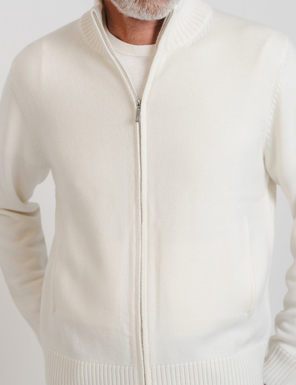 Cashfeel Merino Zip Cardigan - Off White