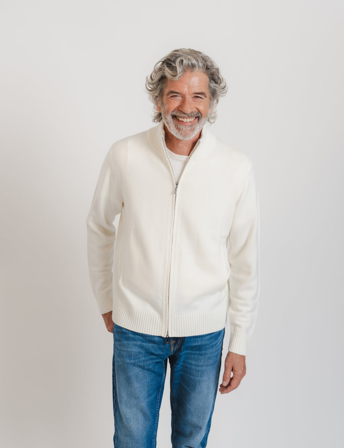 Cashfeel Merino Zip Cardigan - Off White