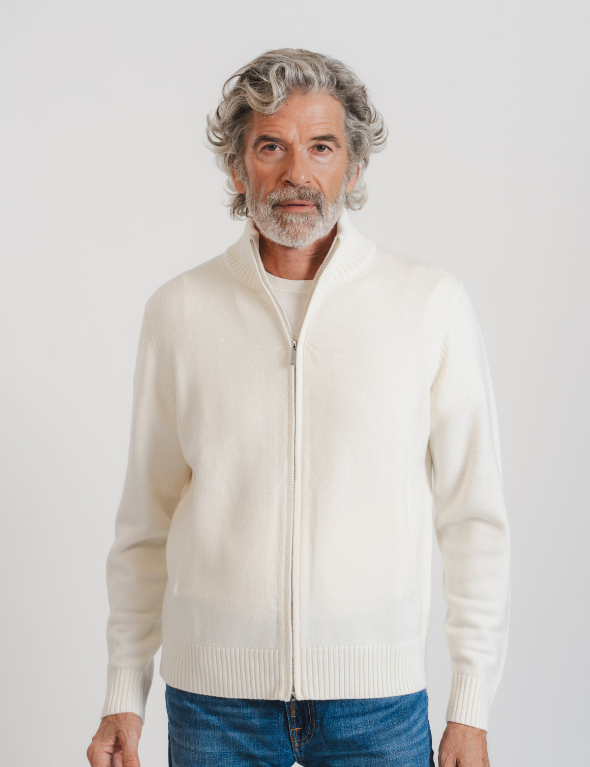 Cashfeel Merino Zip Cardigan - Off White