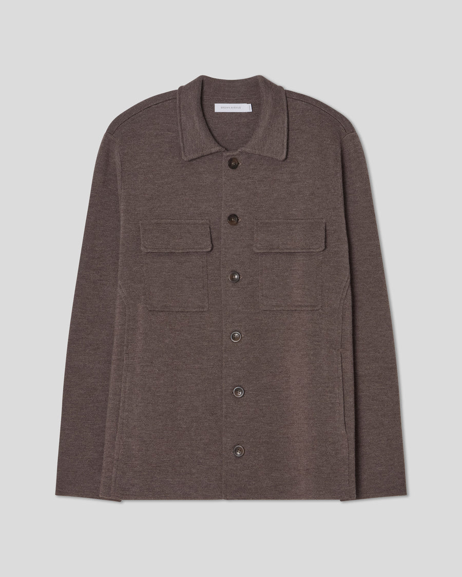 Knitted Shirt Jacket - Brown