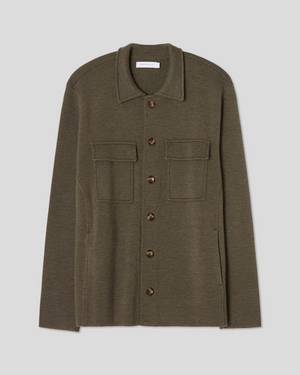 Knitted Shirt Jacket - Olive
