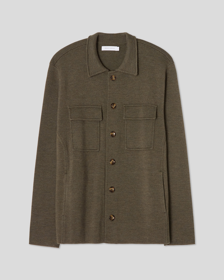 Knitted Shirt Jacket - Olive