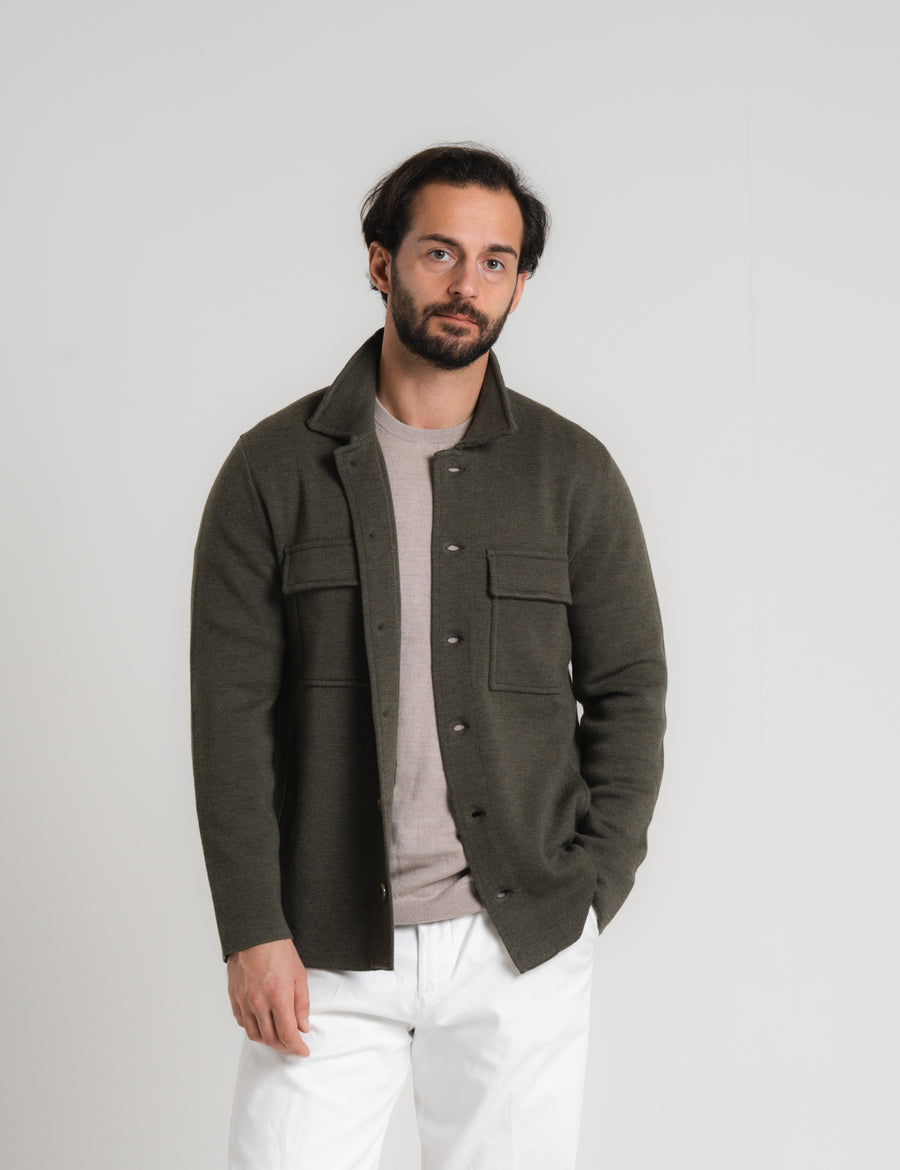 Knitted Shirt Jacket - Olive