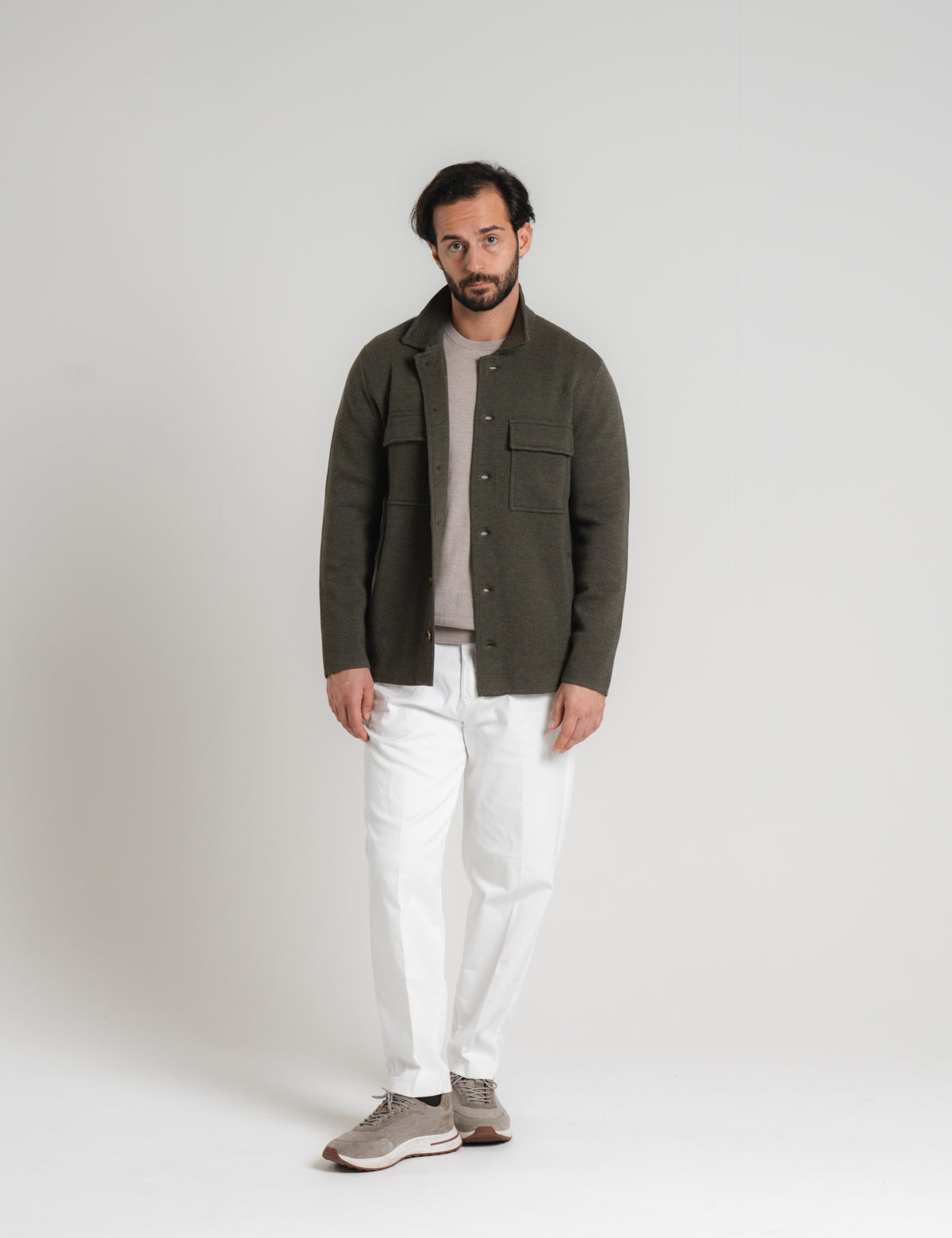 Knitted Shirt Jacket - Olive