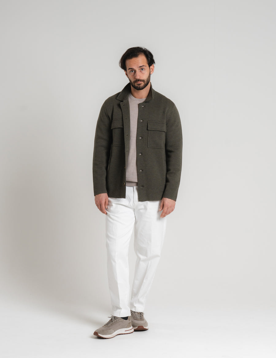 Knitted Shirt Jacket - Olive
