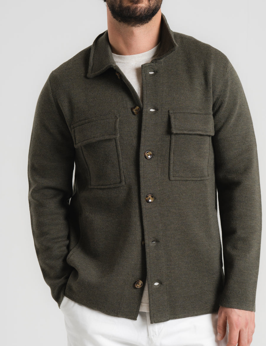 Knitted Shirt Jacket - Olive