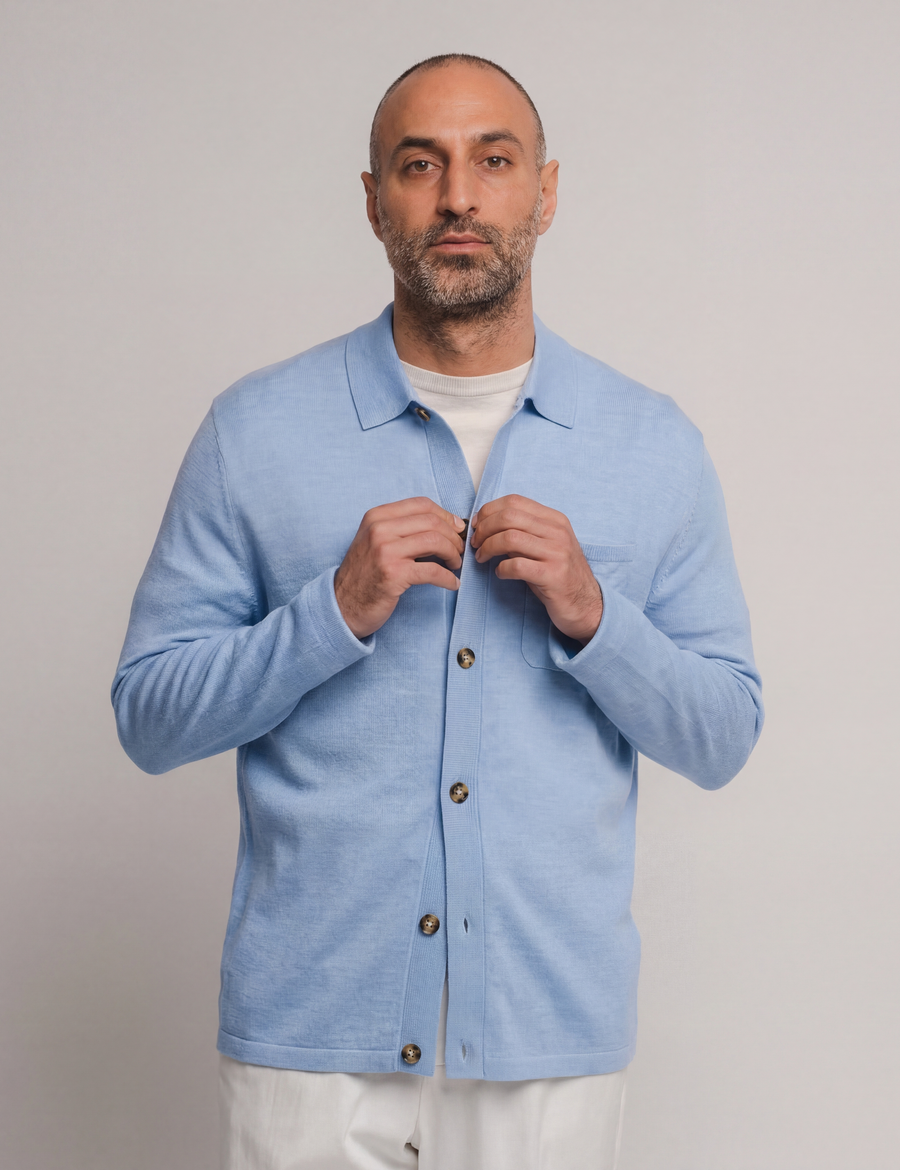 Knitted Shirt Cardigan - Azure Blue