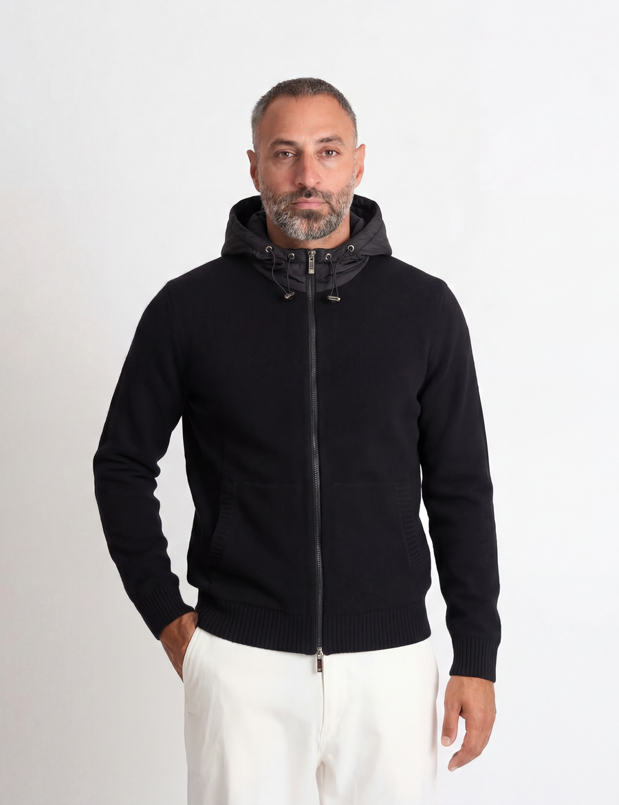 Knitted Hood Jacket - Black