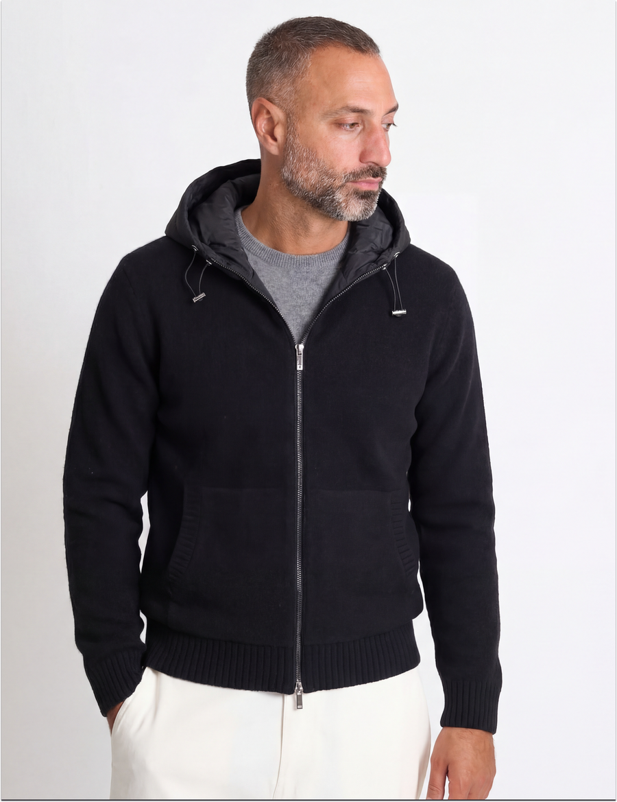 Knitted Hood Jacket - Black