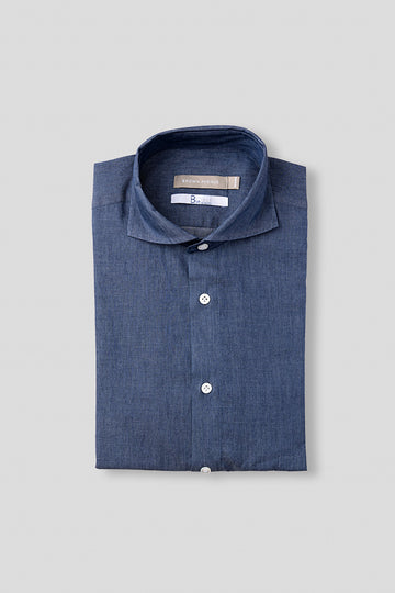 Cut Away Denim Shirt - Mid Blue